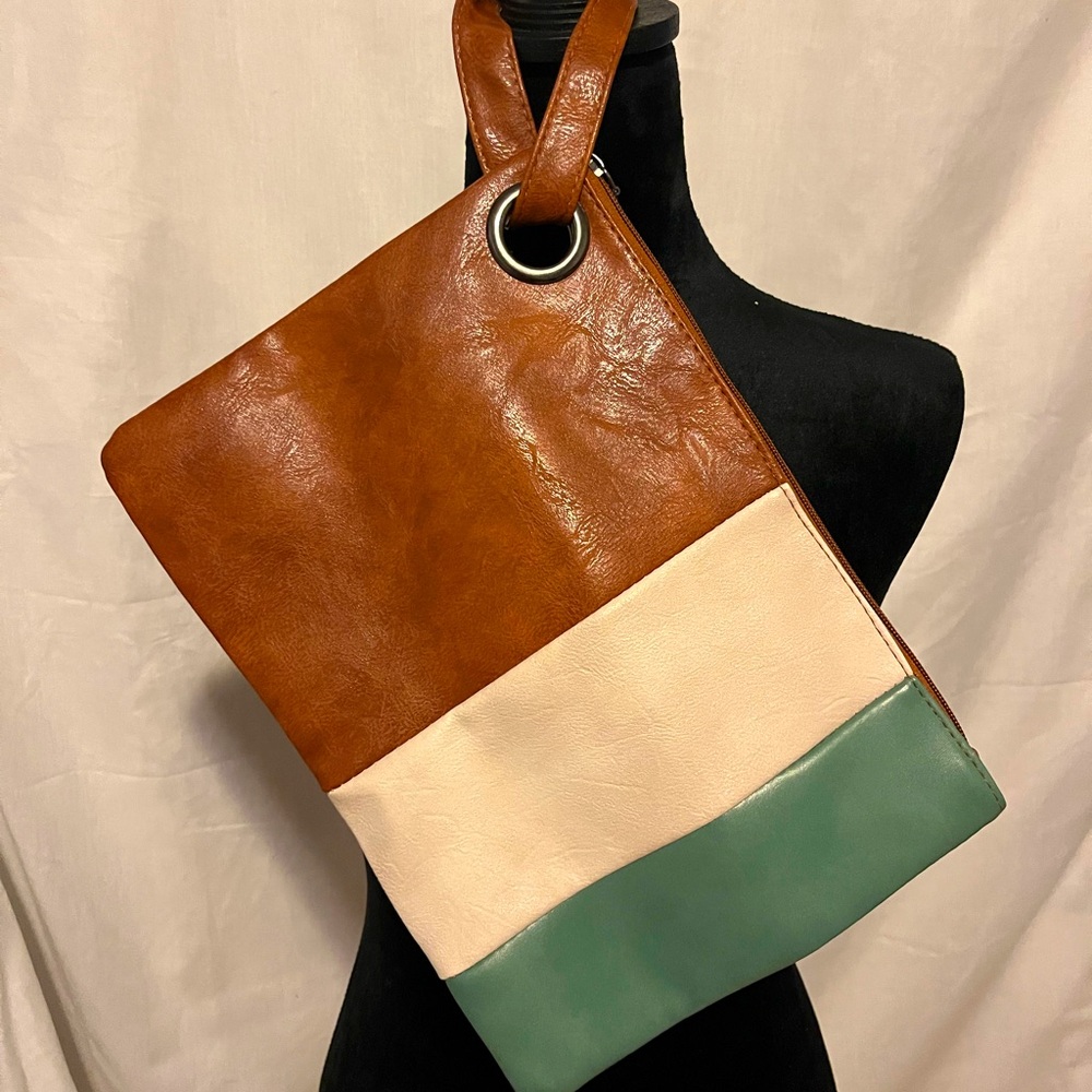 Oversized Tr-color Faux leather Clutch